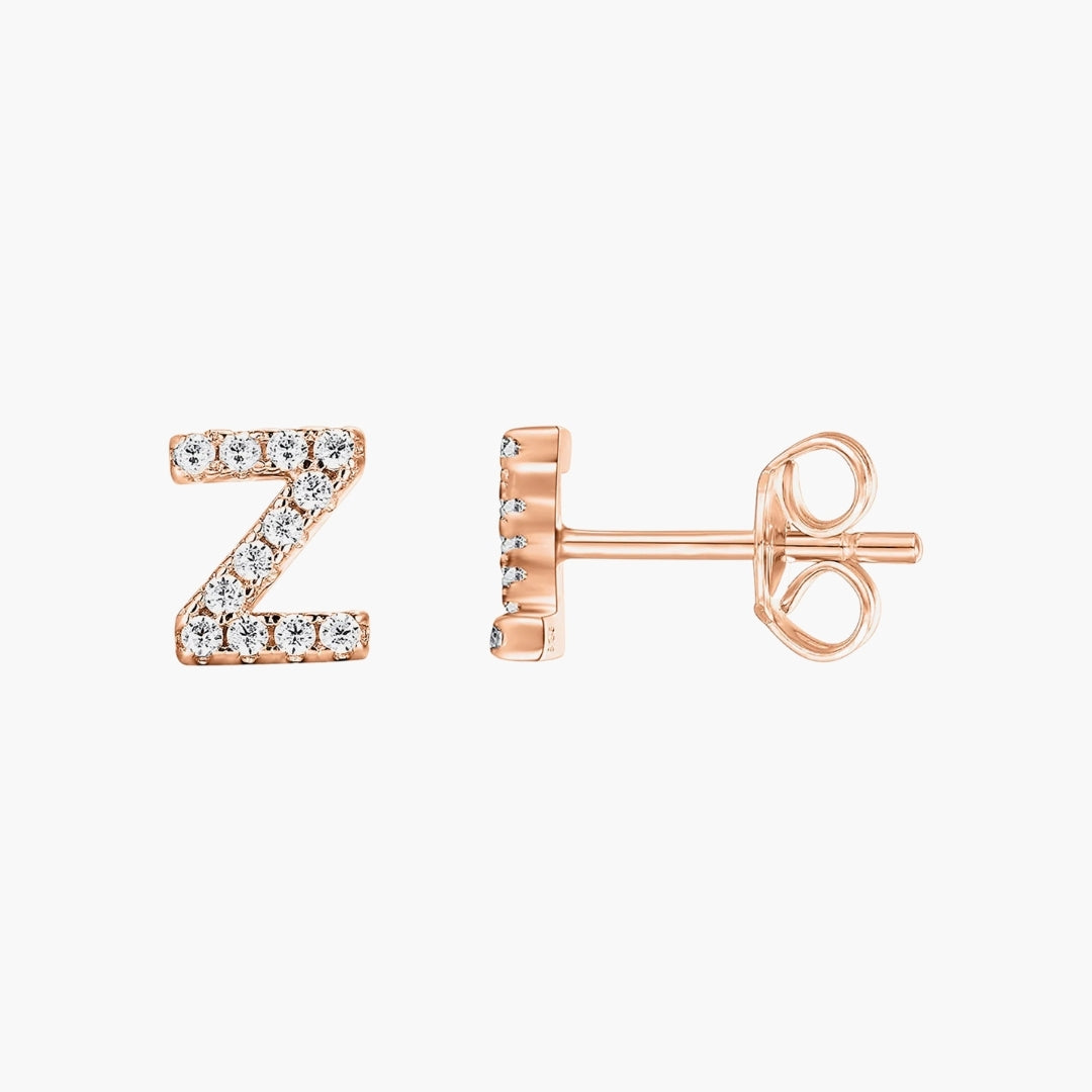 Initial Letter CZ Stud Earrings