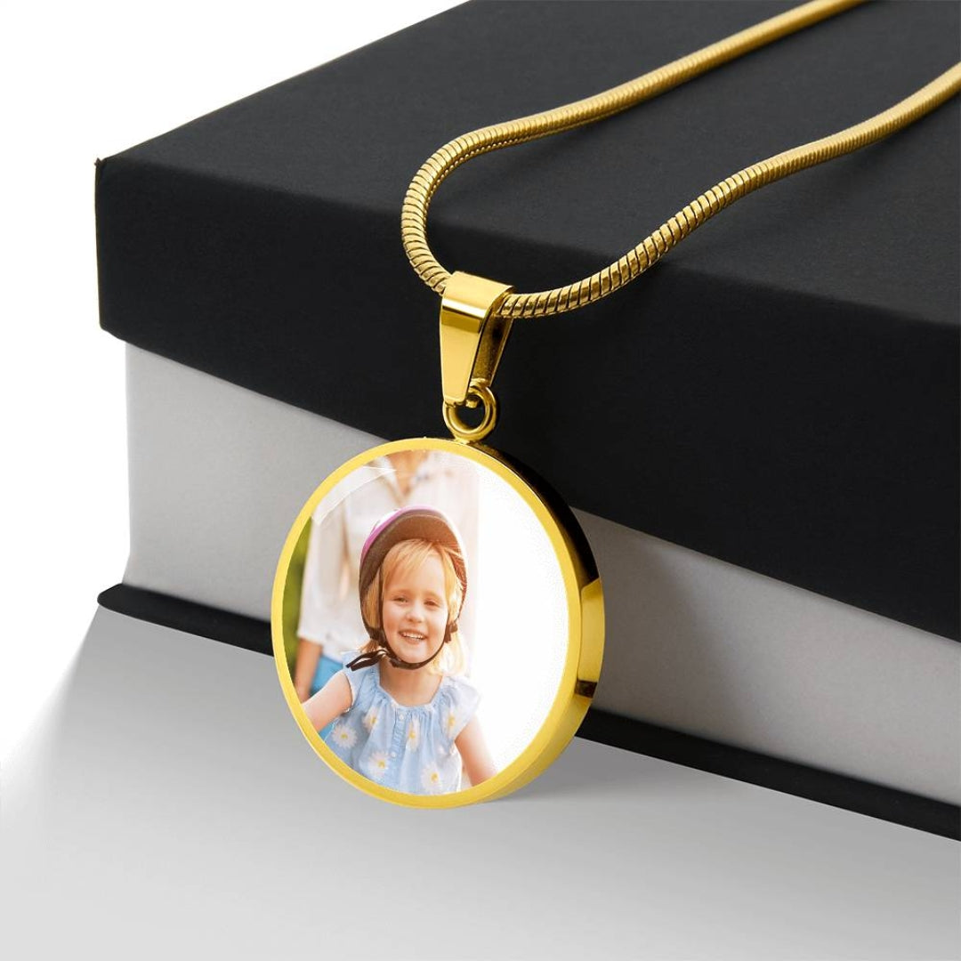 Custom Photo Engraved Circle Pendant Necklace