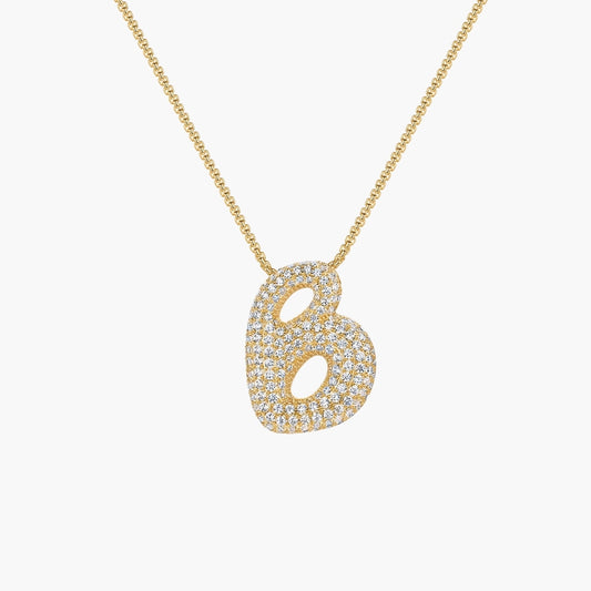 Initial Bubble Letter CZ Pendant Necklace