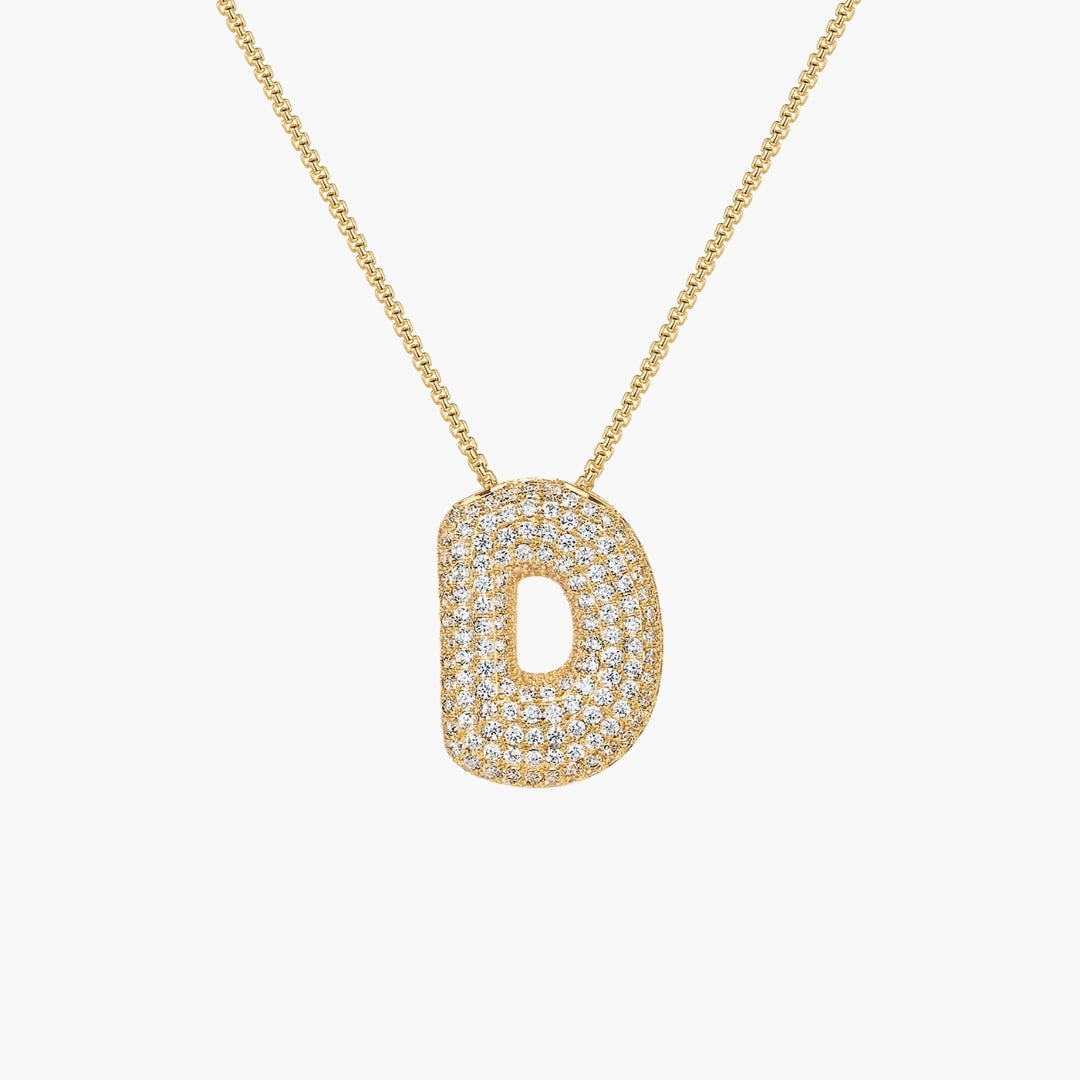 Initial Bubble Letter CZ Pendant Necklace