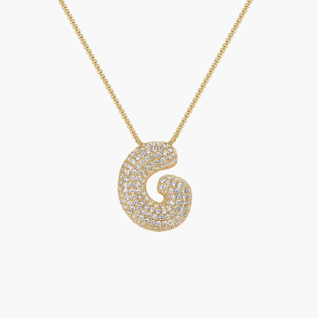 Initial Bubble Letter CZ Pendant Necklace