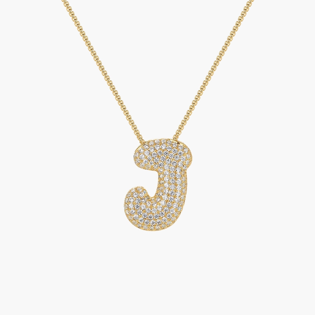 Initial Bubble Letter CZ Pendant Necklace