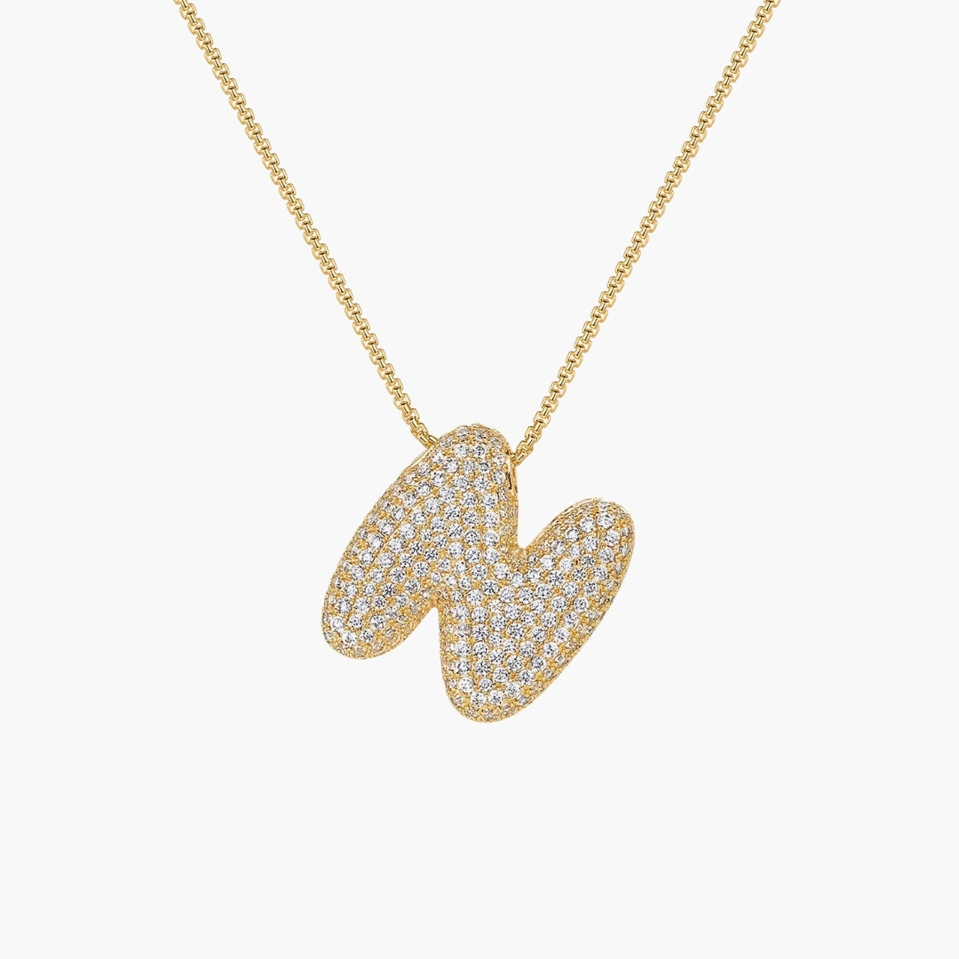 Initial Bubble Letter CZ Pendant Necklace
