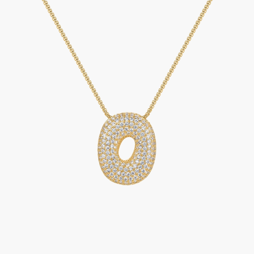 Initial Bubble Letter CZ Pendant Necklace