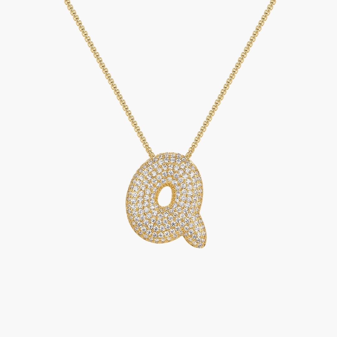 Initial Bubble Letter CZ Pendant Necklace