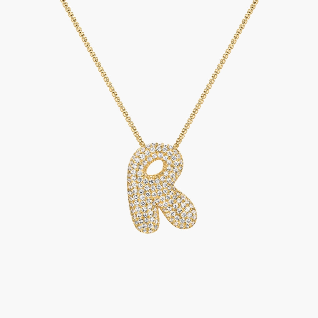 Initial Bubble Letter CZ Pendant Necklace