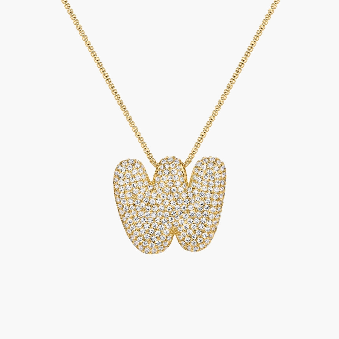 Initial Bubble Letter CZ Pendant Necklace