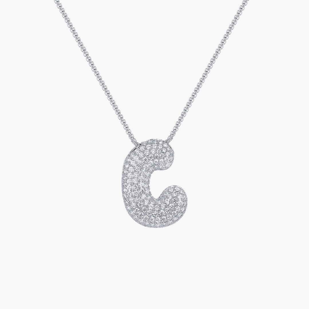 Initial Bubble Letter CZ Pendant Necklace
