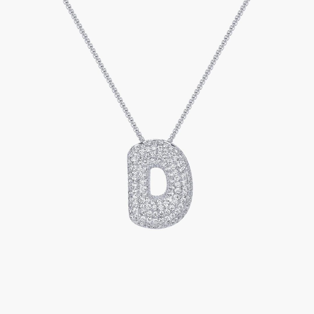Initial Bubble Letter CZ Pendant Necklace