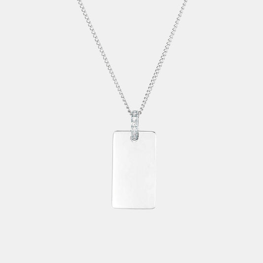 Slim CZ Custom Engraved Rectangle Tag Pendant Necklace