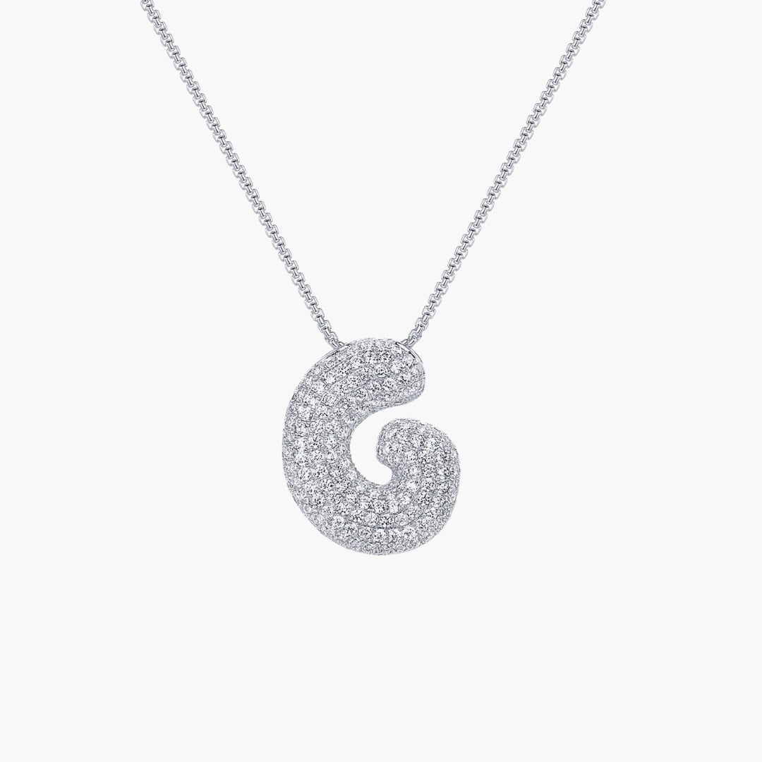 Initial Bubble Letter CZ Pendant Necklace