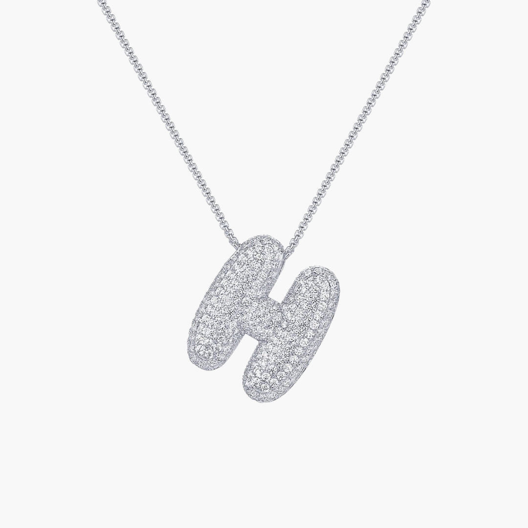 Initial Bubble Letter CZ Pendant Necklace