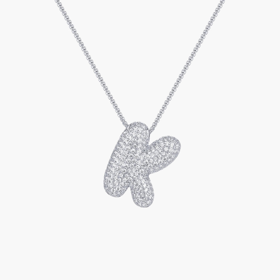Initial Bubble Letter CZ Pendant Necklace