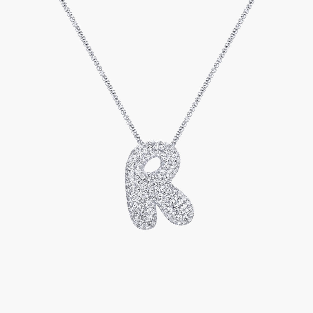 Initial Bubble Letter CZ Pendant Necklace