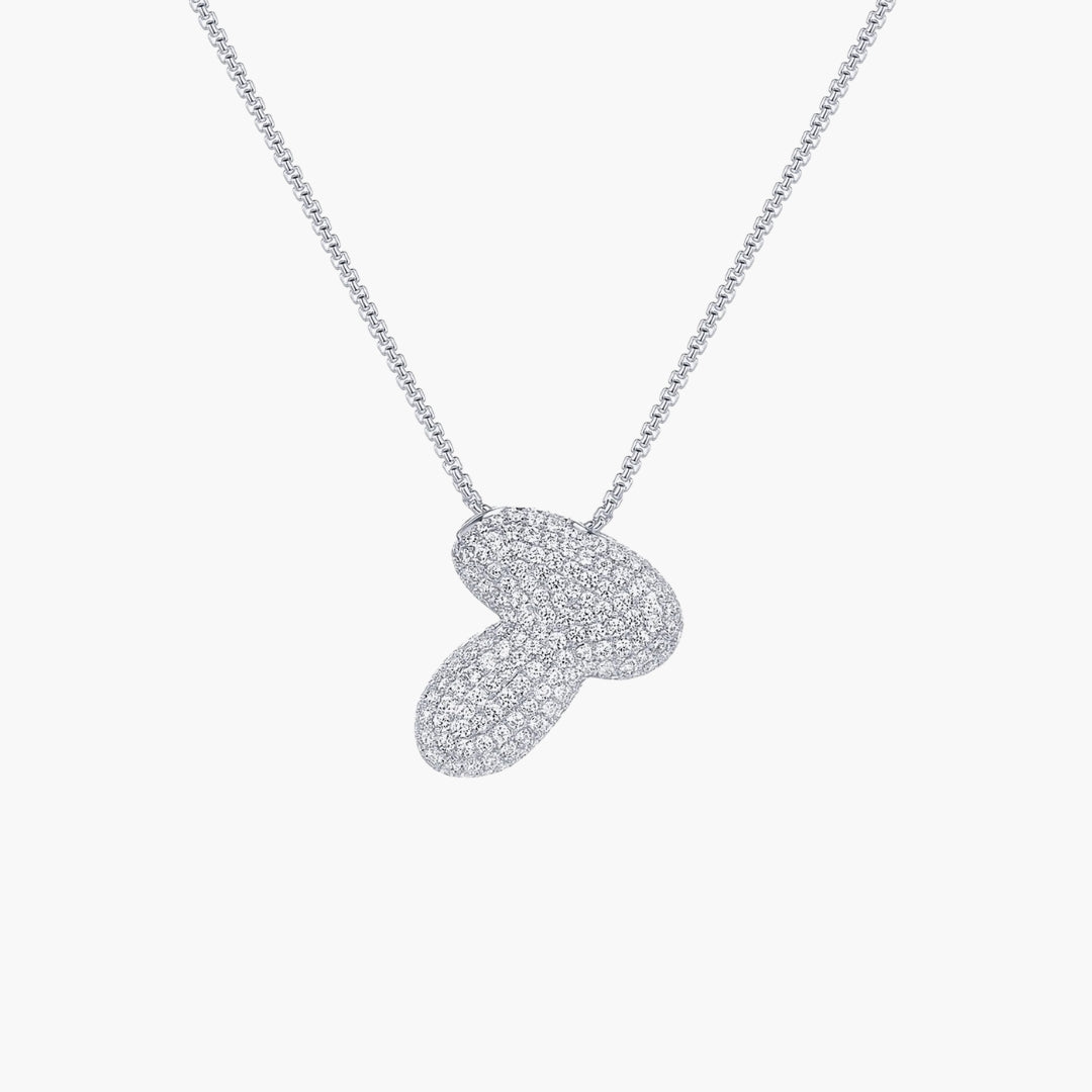 Initial Bubble Letter CZ Pendant Necklace