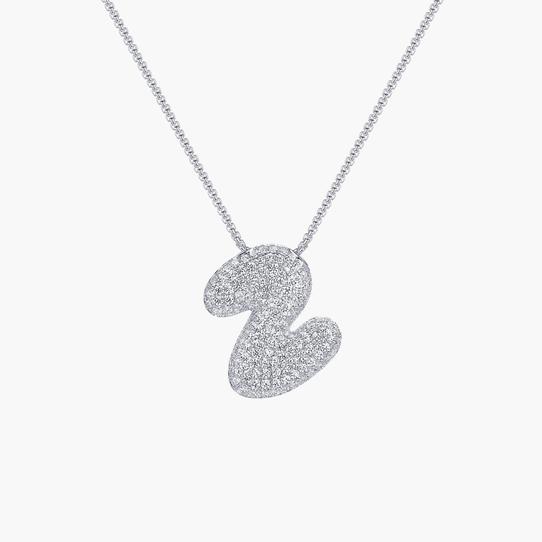 Initial Bubble Letter CZ Pendant Necklace
