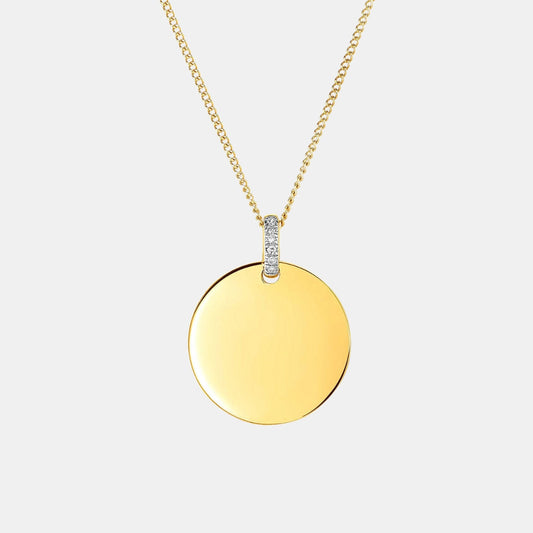 Slim CZ Custom Engraved Round Disc Pendant Necklace