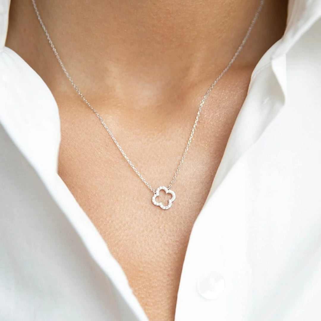 Slim CZ Four-Leaf Clover Pendant Necklace