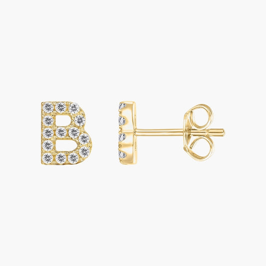 Initial Letter CZ Stud Earrings