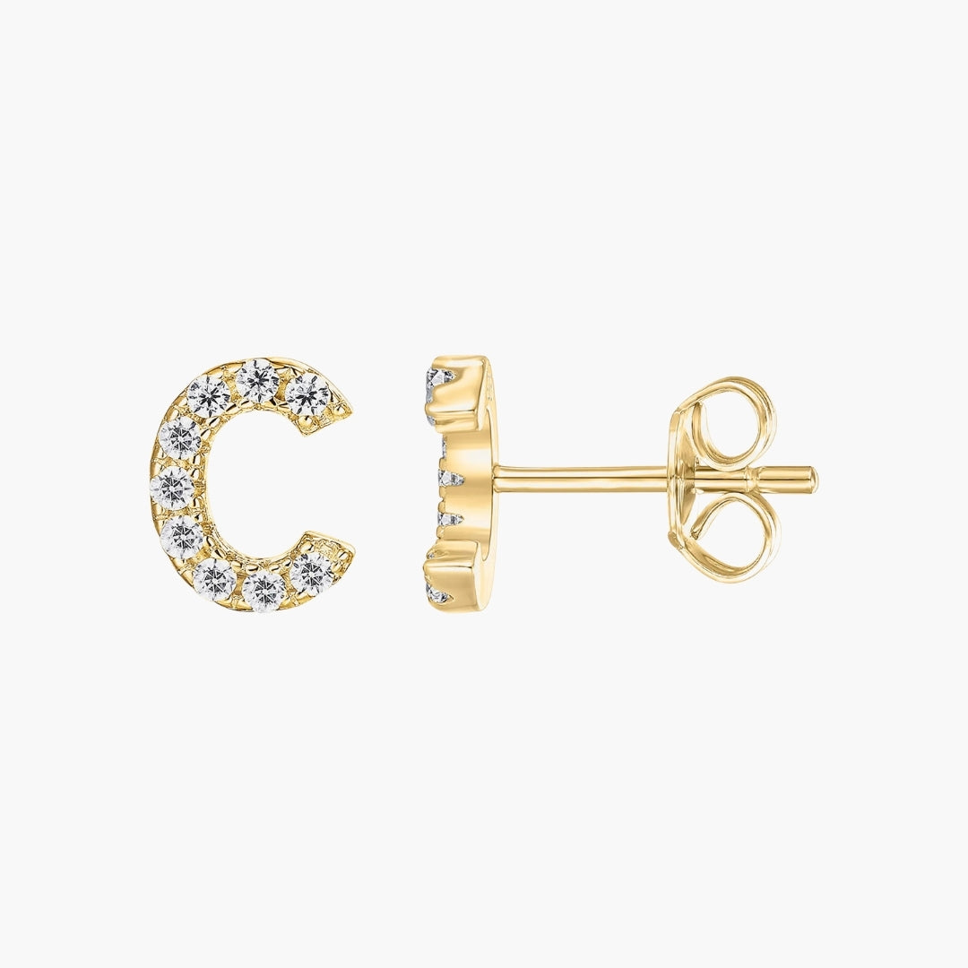 Initial Letter CZ Stud Earrings