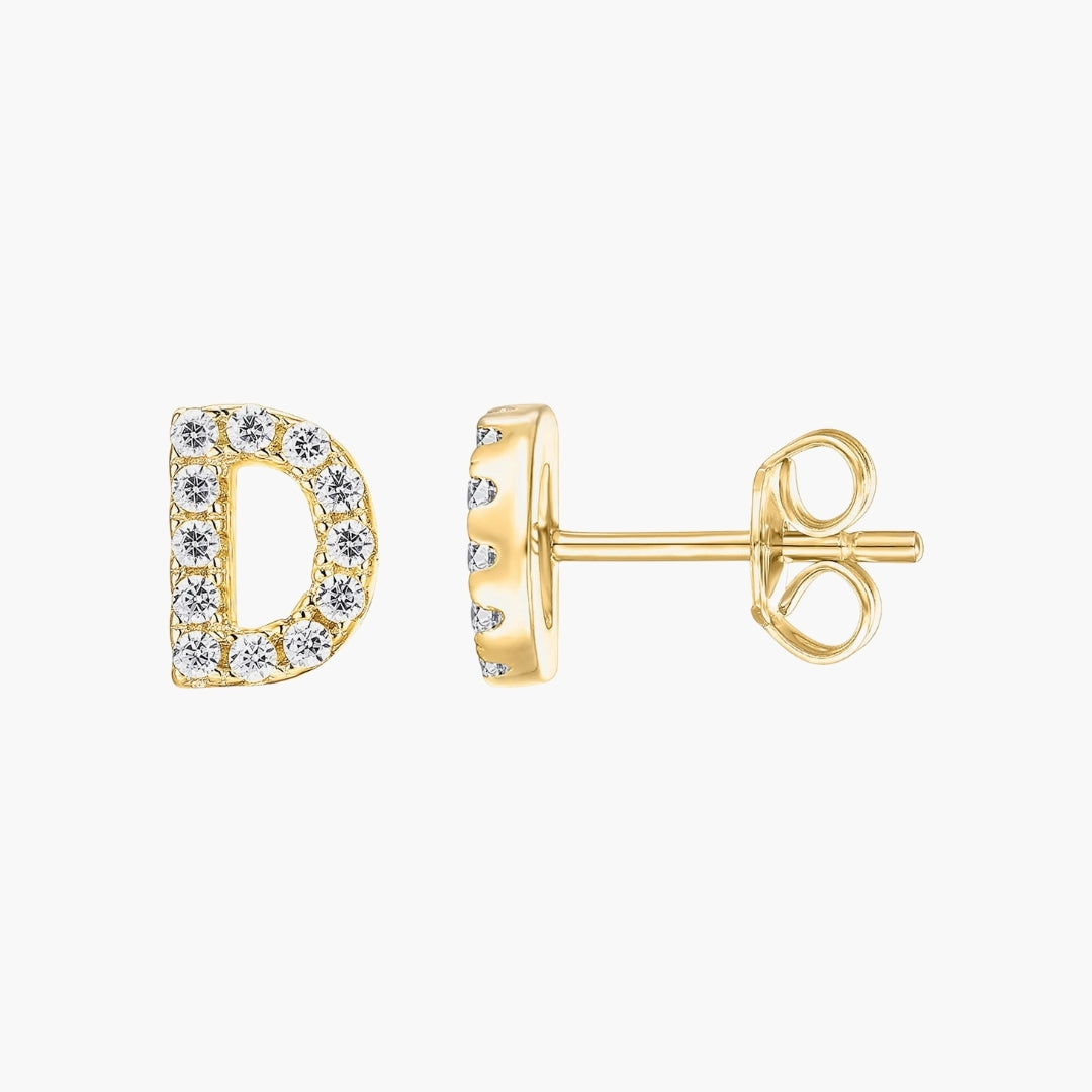 Initial Letter CZ Stud Earrings