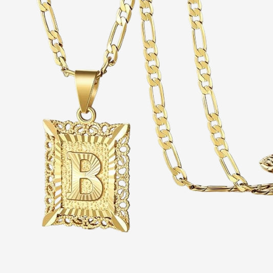 Slim Square Initial Letter Pendant Chain
