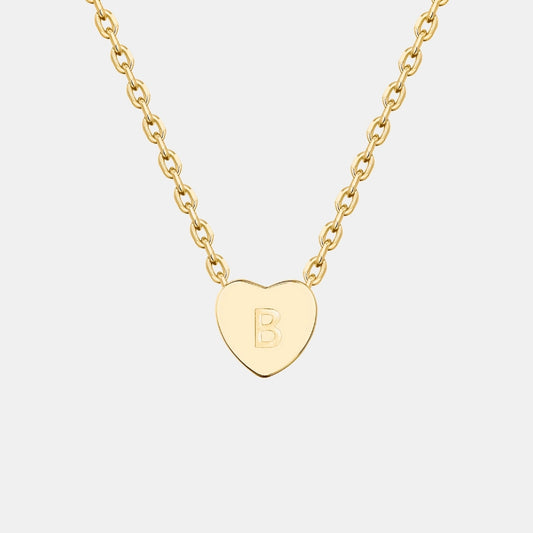 Slim Initial Letter Heart Pendant Necklace