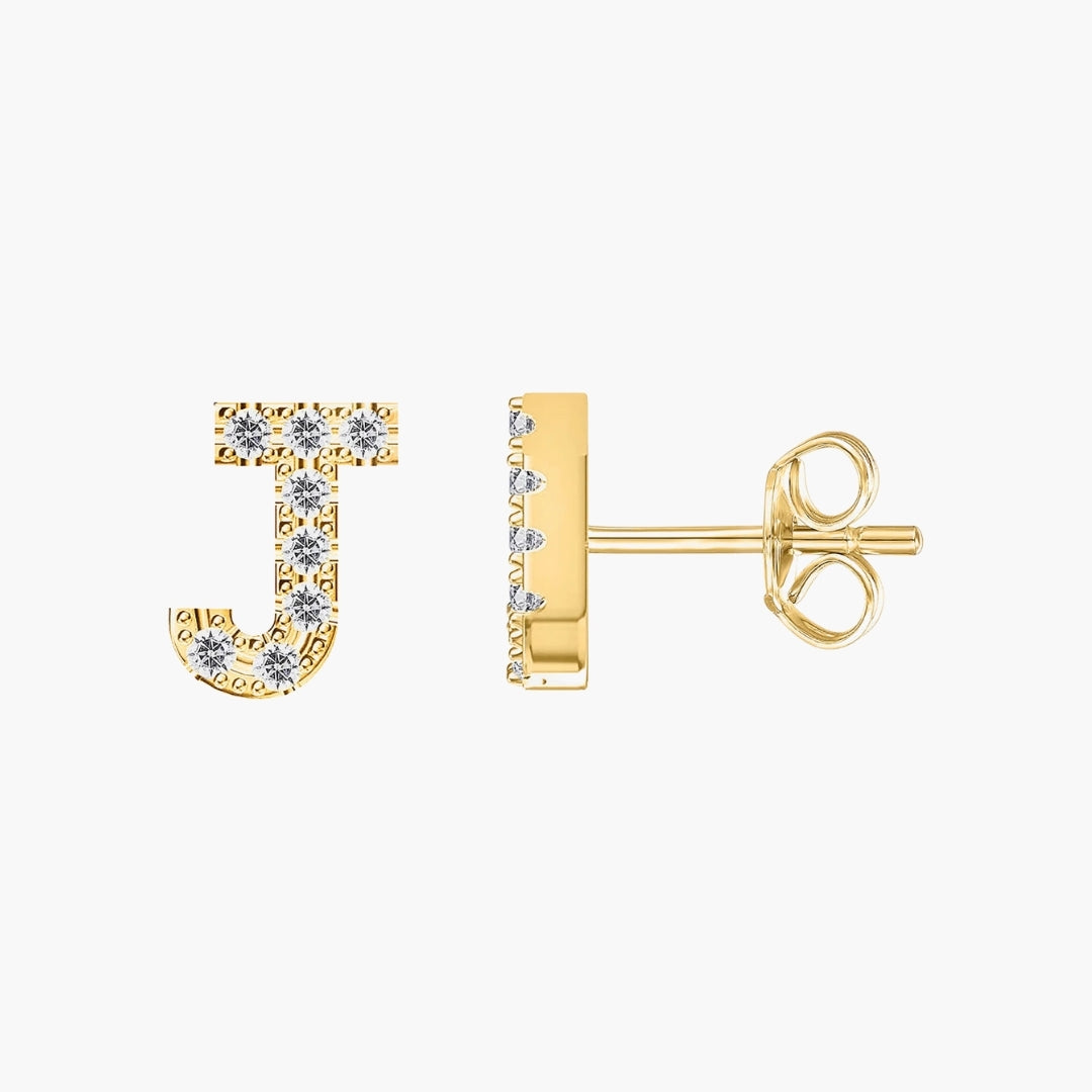 Initial Letter CZ Stud Earrings