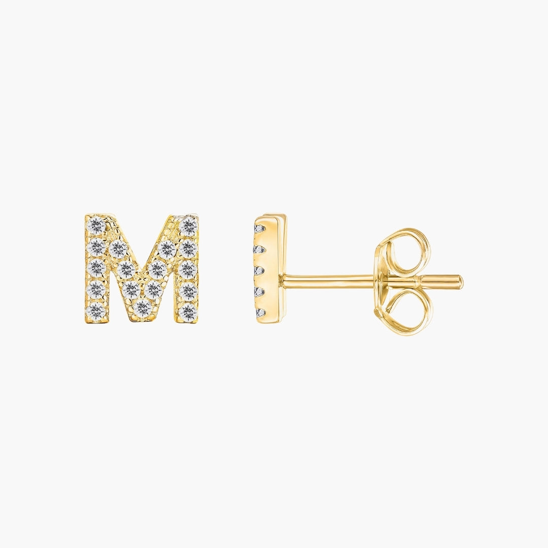 Initial Letter CZ Stud Earrings
