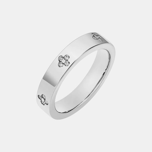 Engraved Clover 925 Sterling Silver Round Moissanite Ring