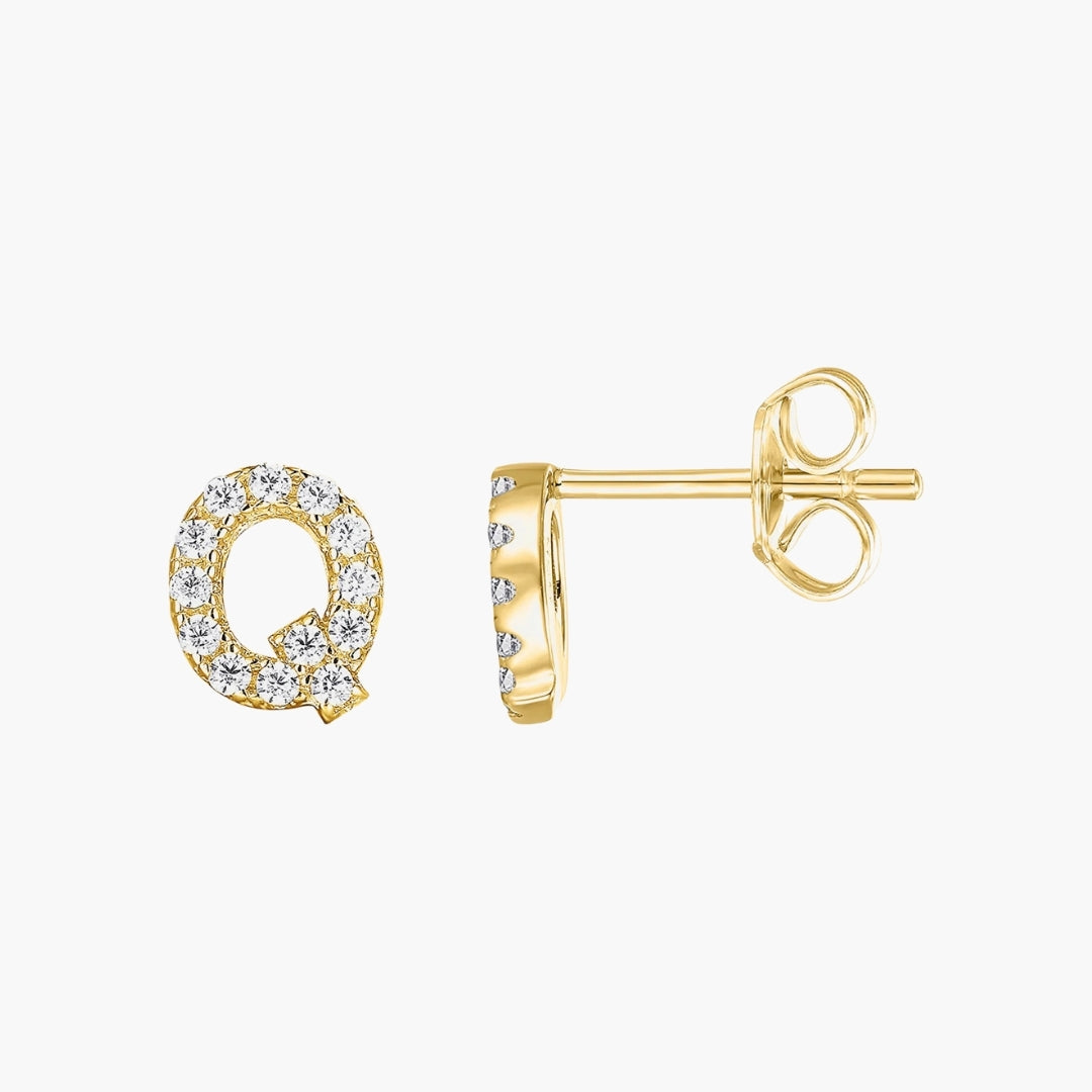Initial Letter CZ Stud Earrings
