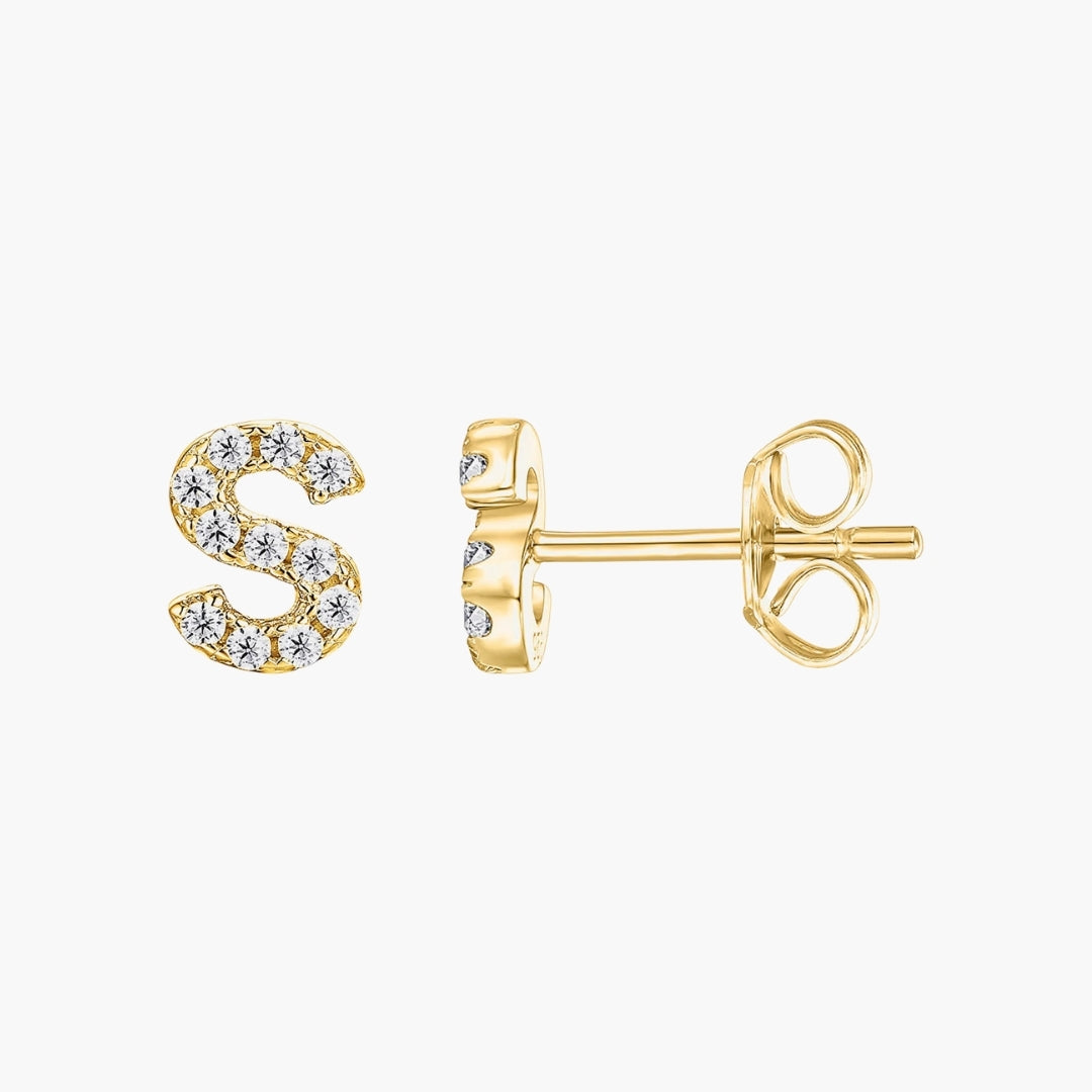 Initial Letter CZ Stud Earrings