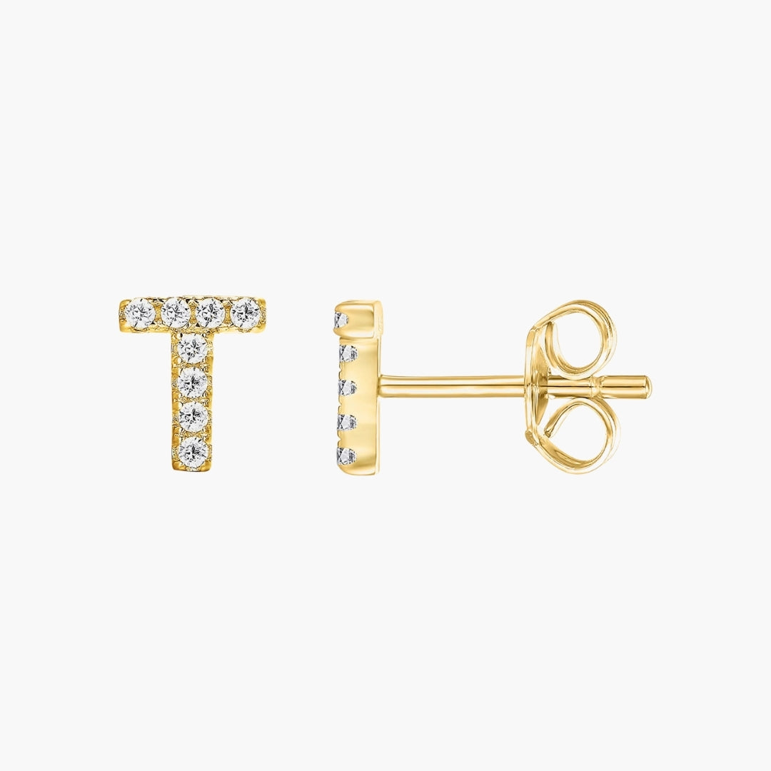 Initial Letter CZ Stud Earrings