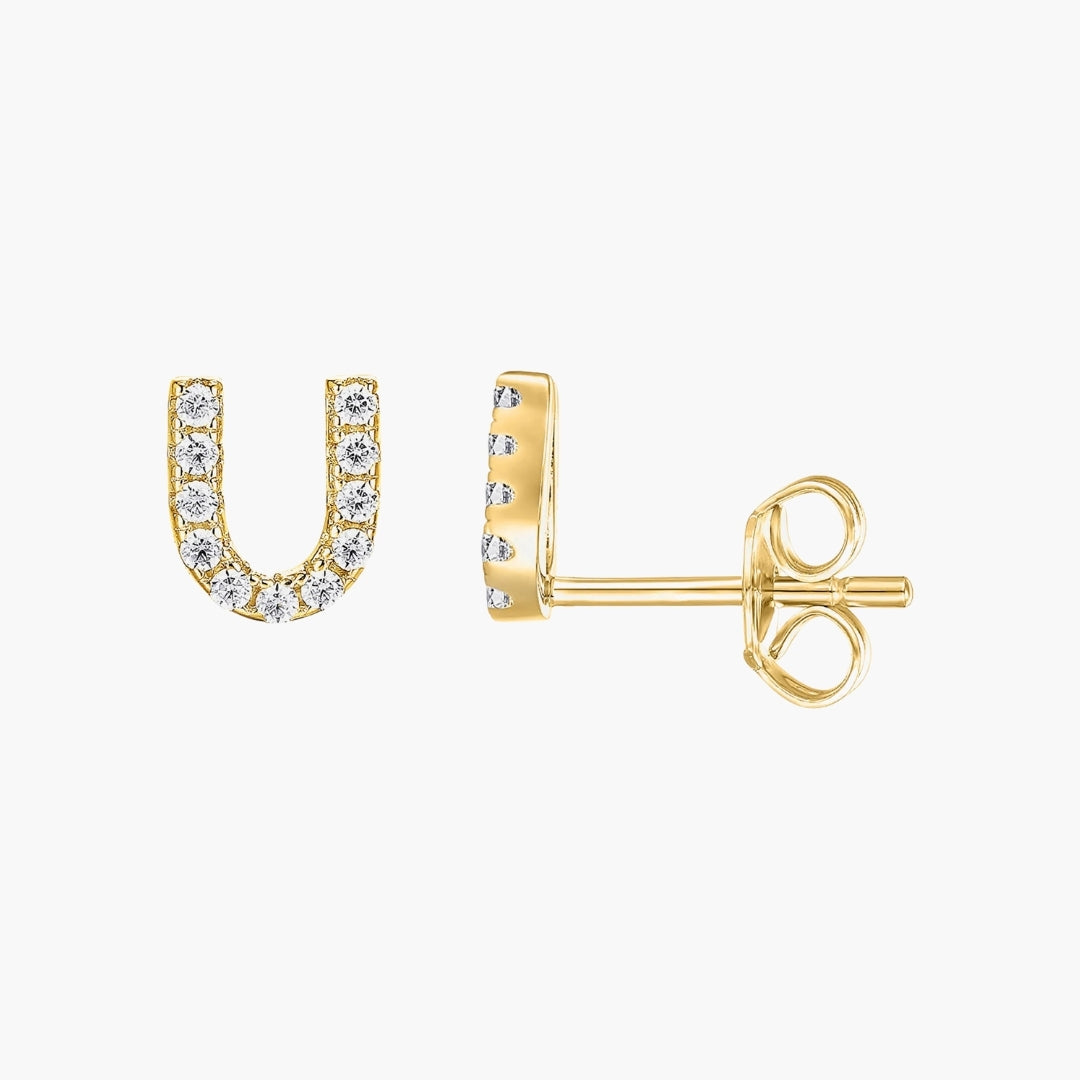 Initial Letter CZ Stud Earrings