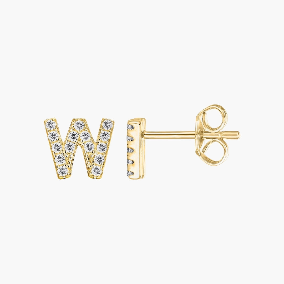 Initial Letter CZ Stud Earrings
