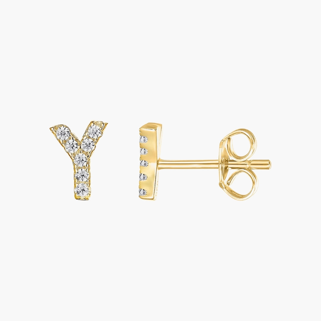 Initial Letter CZ Stud Earrings