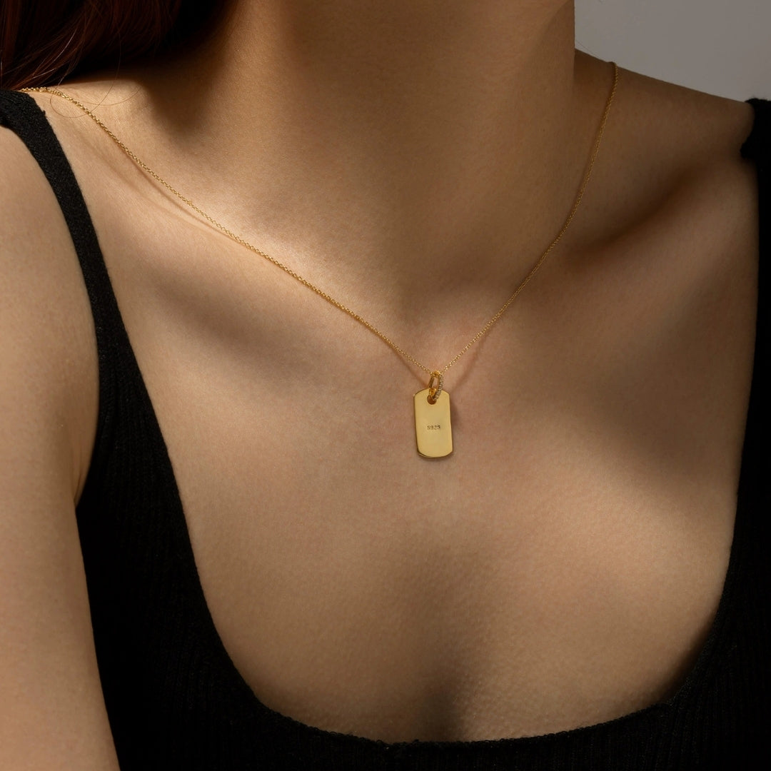 Slim CZ Rectangle Pendant Necklace