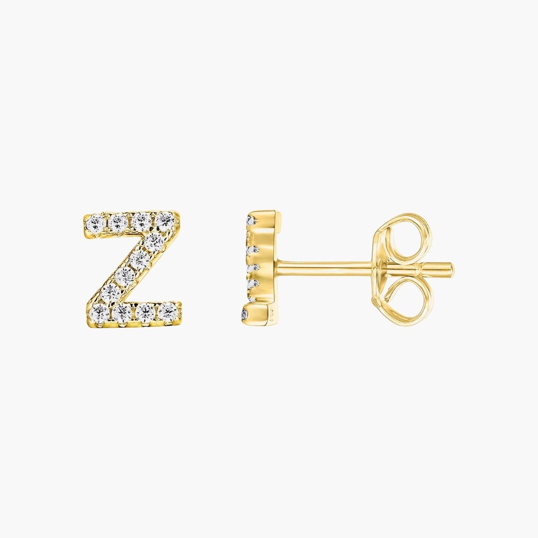 Initial Letter CZ Stud Earrings