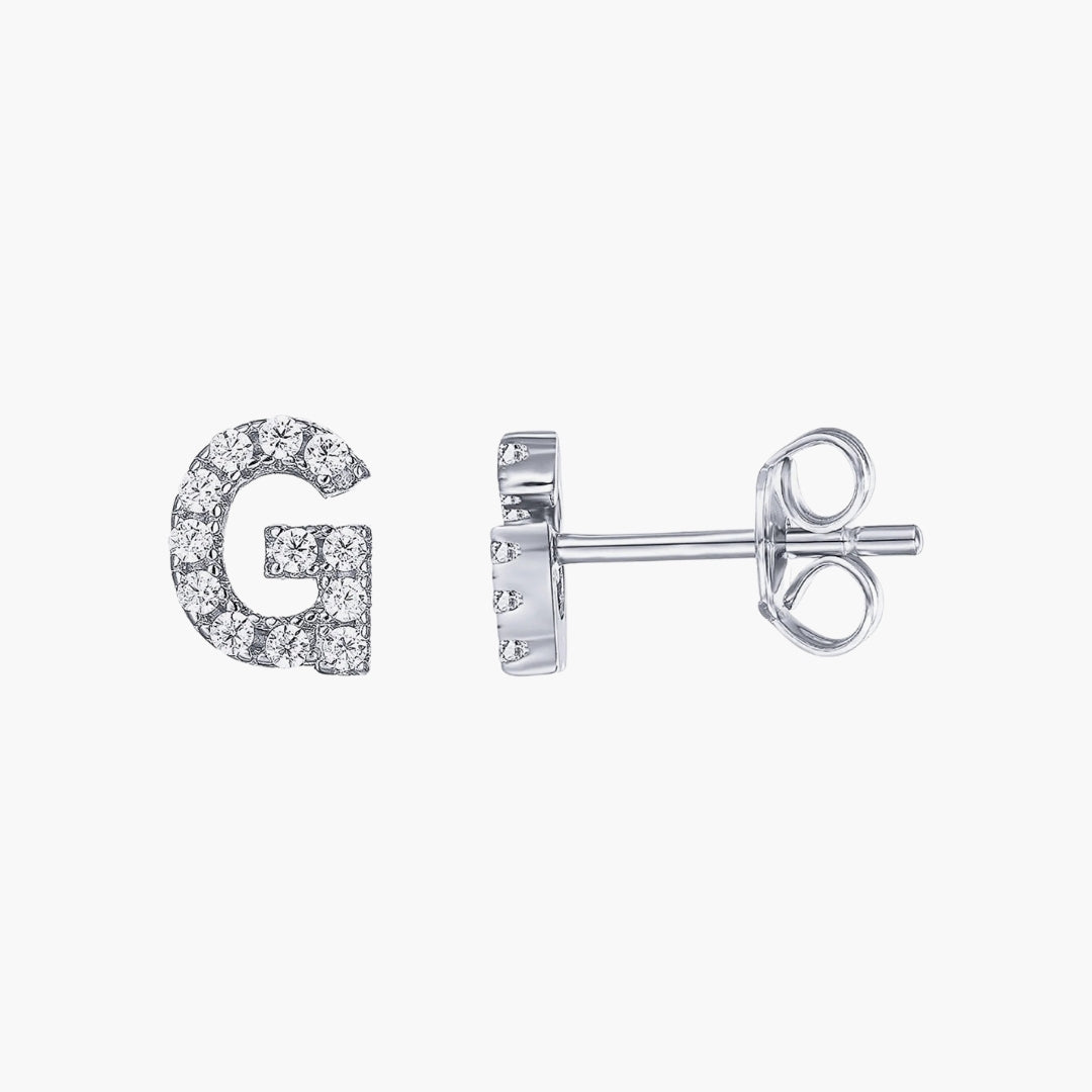 Initial Letter CZ Stud Earrings