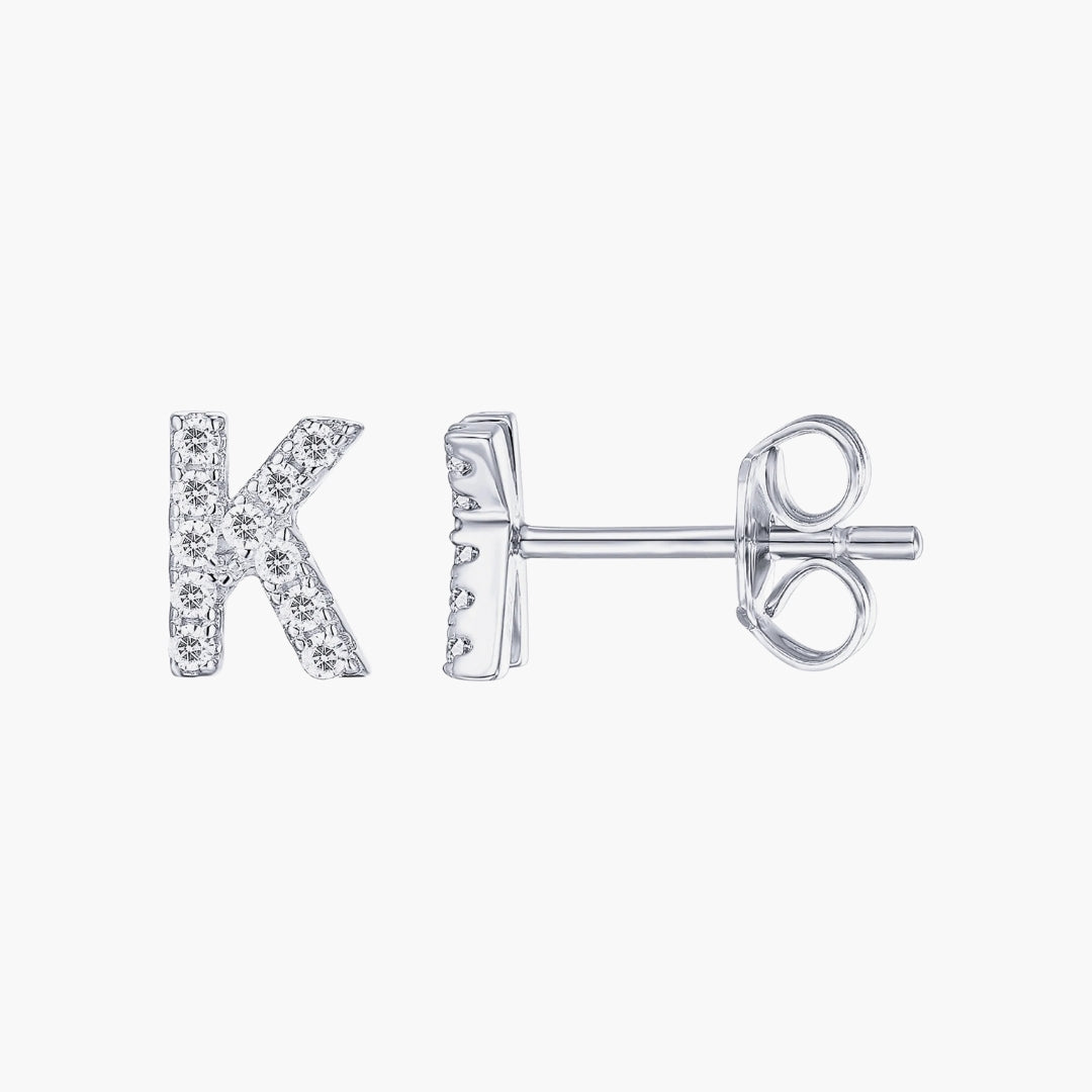 Initial Letter CZ Stud Earrings