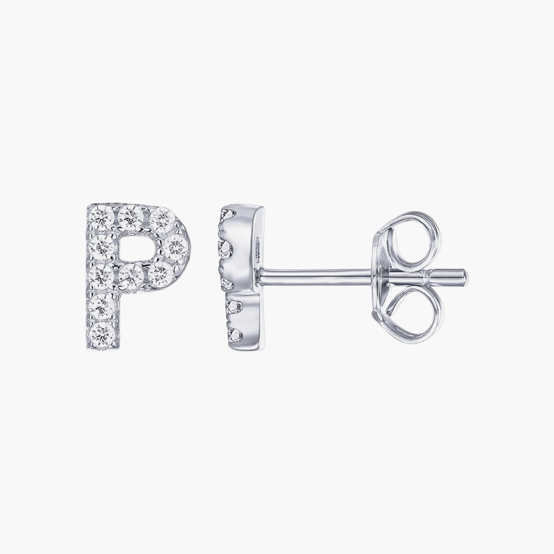 Initial Letter CZ Stud Earrings