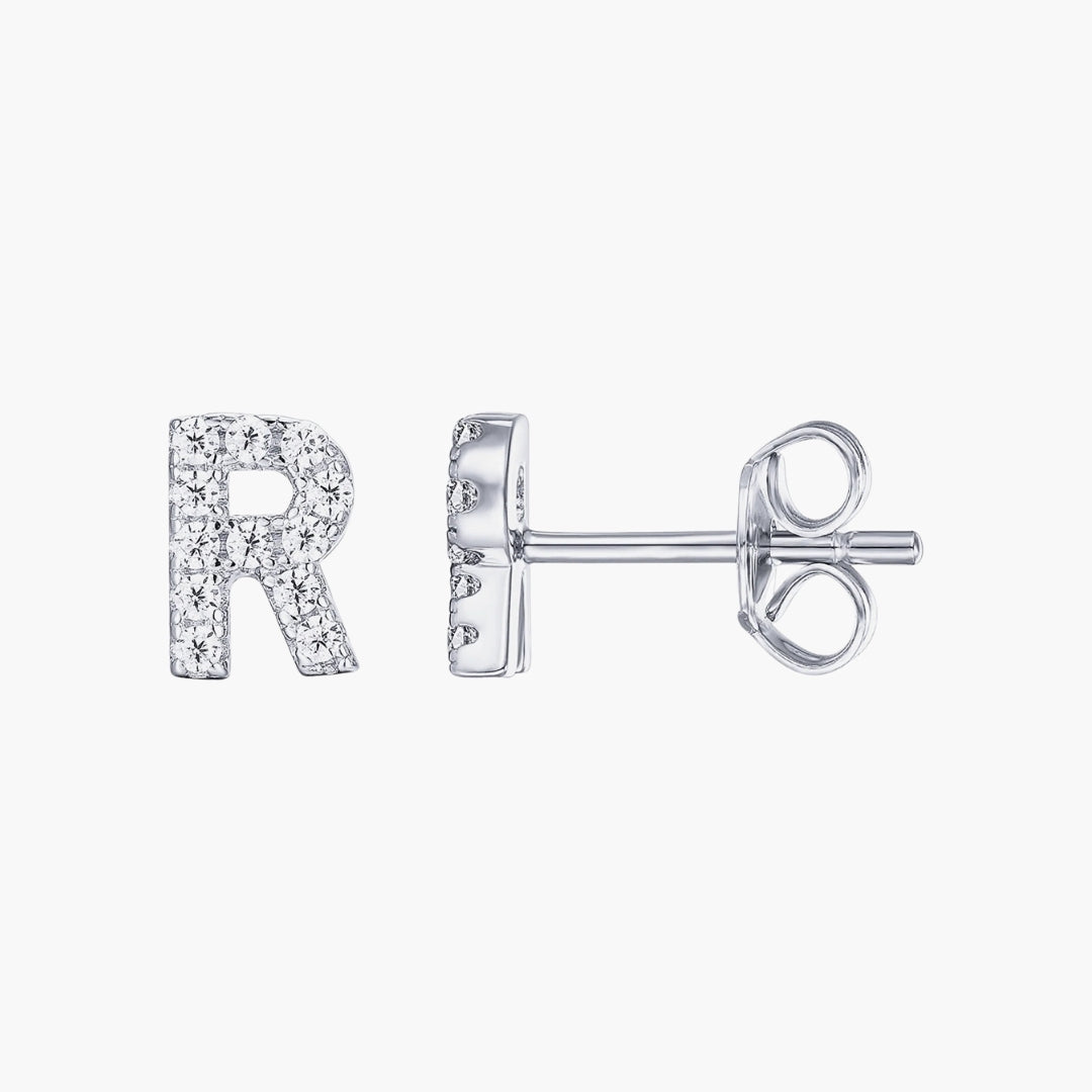Initial Letter CZ Stud Earrings