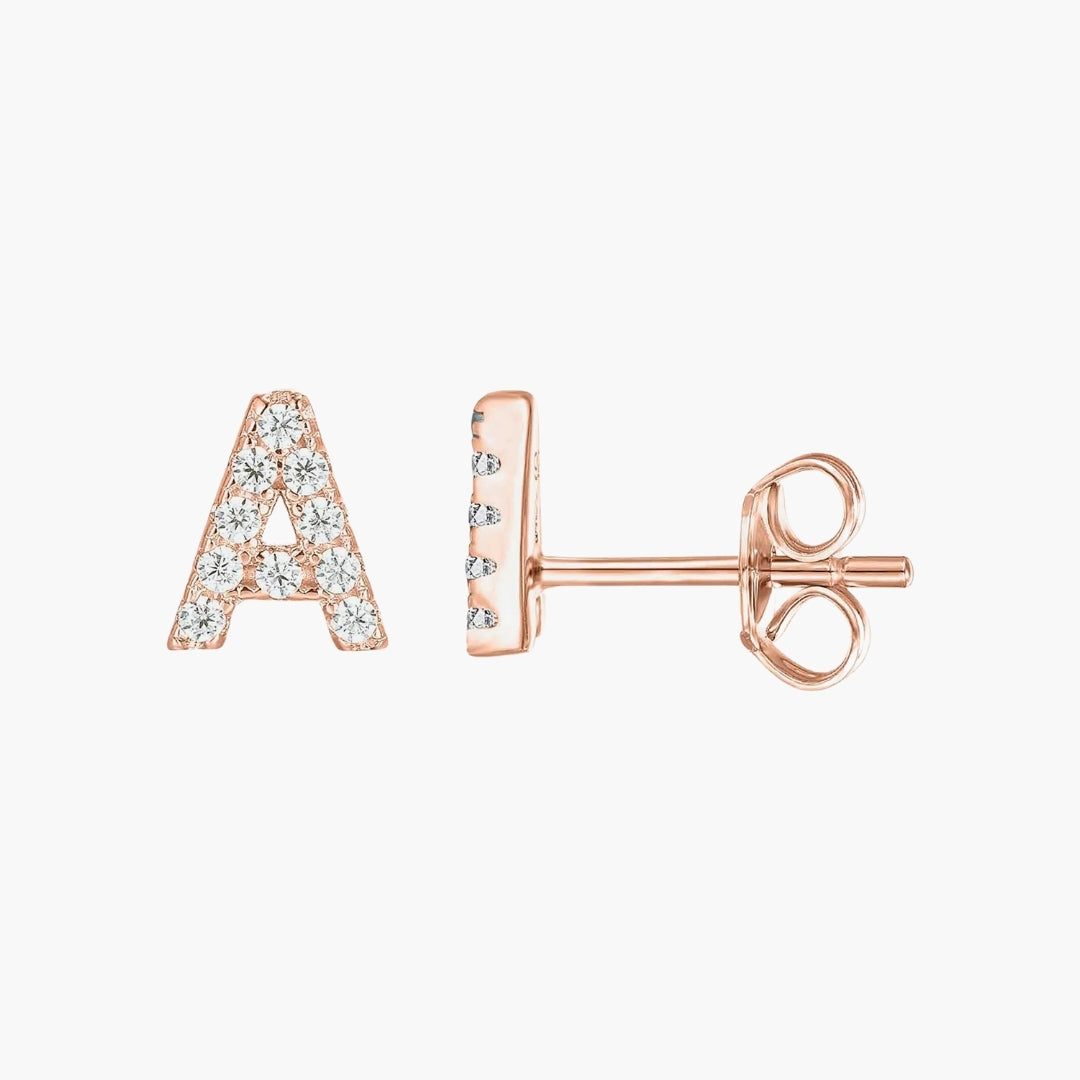 Initial Letter CZ Stud Earrings