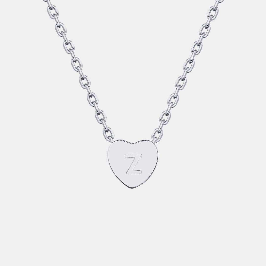 Slim Initial Letter Heart Pendant Necklace