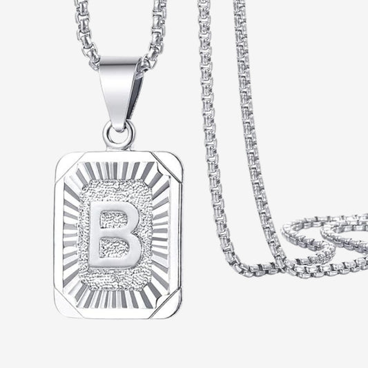 Classic Square Initial Letter Pendant Chain