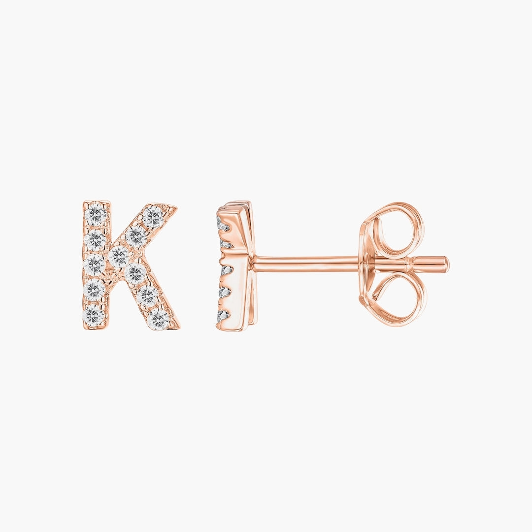 Initial Letter CZ Stud Earrings