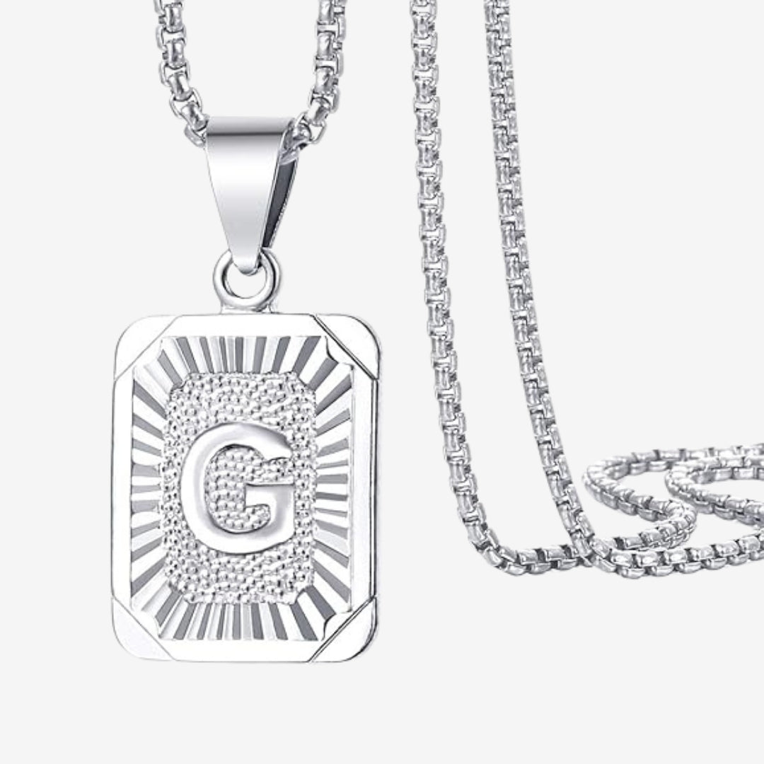 Classic Square Initial Letter Pendant Chain