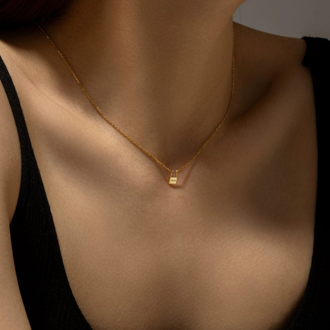 Slim Lock Pendant Necklace