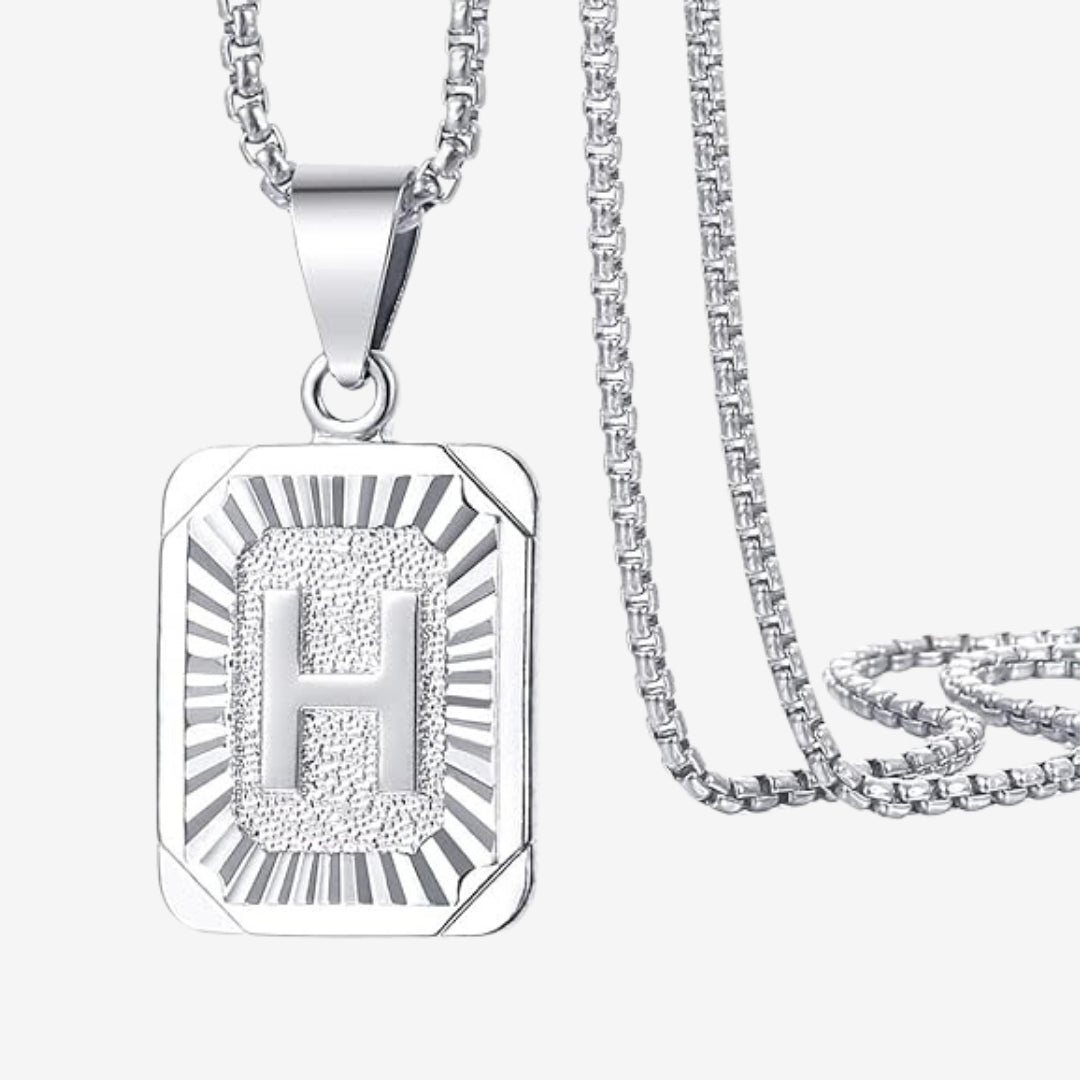 Classic Square Initial Letter Pendant Chain