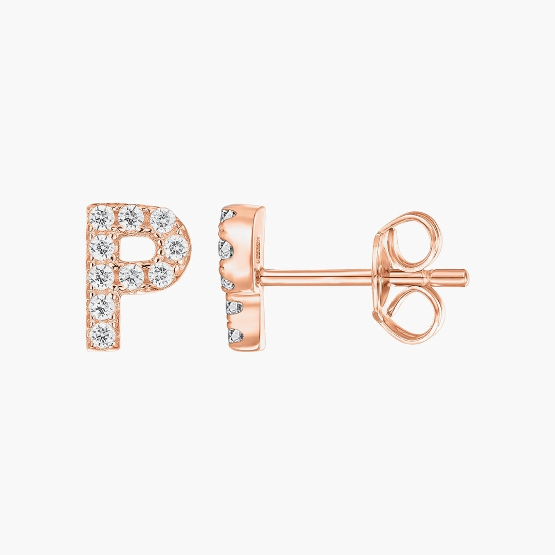 Initial Letter CZ Stud Earrings